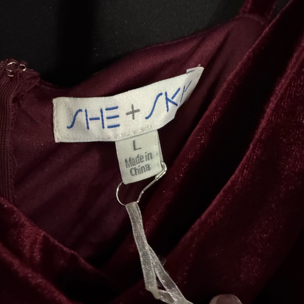 She + Sky Wine Velvet Slip Dress - Picture 6 of 8